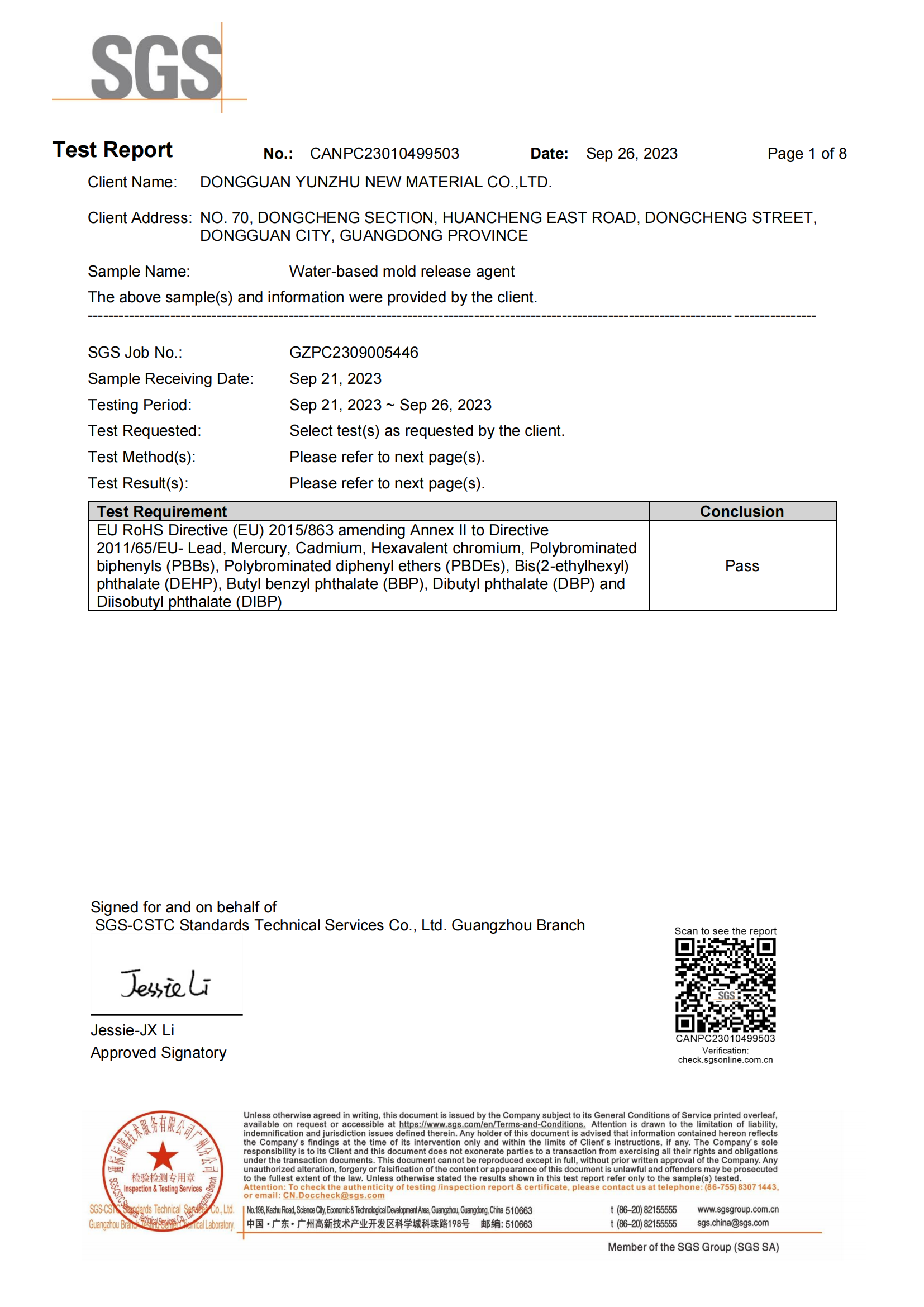 Water-Based Release Agent SGS